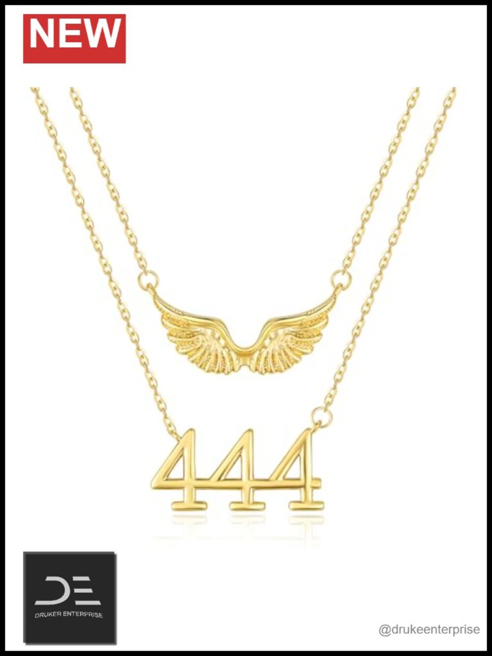 14K Gold Plated Angel Wings Layered Necklace 18in